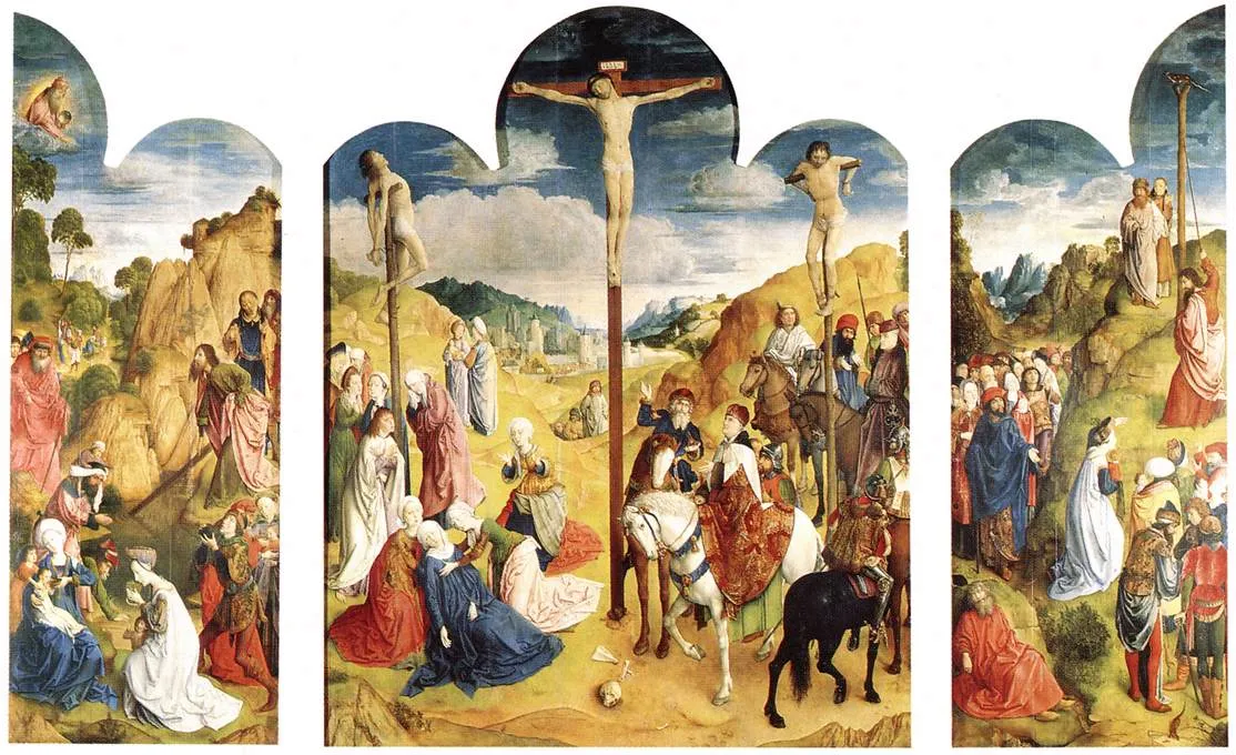 The Calvary Triptych with its three panels open.